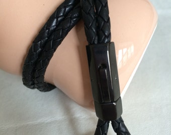 黒編みレザーストラップIDバッジ＆キーホルダー