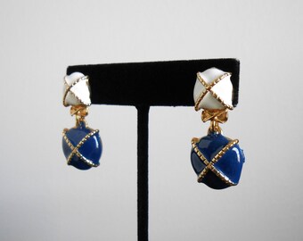 80s vintage earrings - nautical earrings blue white gold earrings - 80s Pirates of the Lake earrings