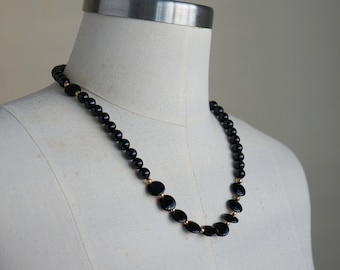 80s, 90s Beaded Necklace - Vintage Black Stone Necklace - Black Necklace Judie Ingram