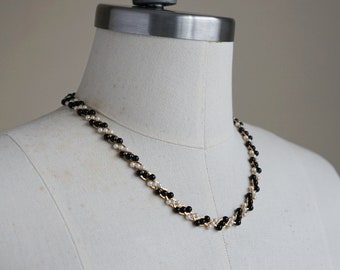 80s, 90s Necklace - Vintage Black White Gold Necklace - Faux Pearl Necklace - Trifari Necklace