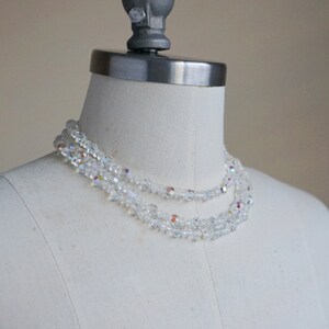 50s, 60s Beaded Necklace - Vintage Glass Necklace Aurora Borealis - Lisner Clear Beaded Necklace