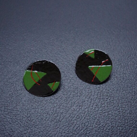 80s, 90s Earrings - Vintage Black Earrings - Gree… - image 4