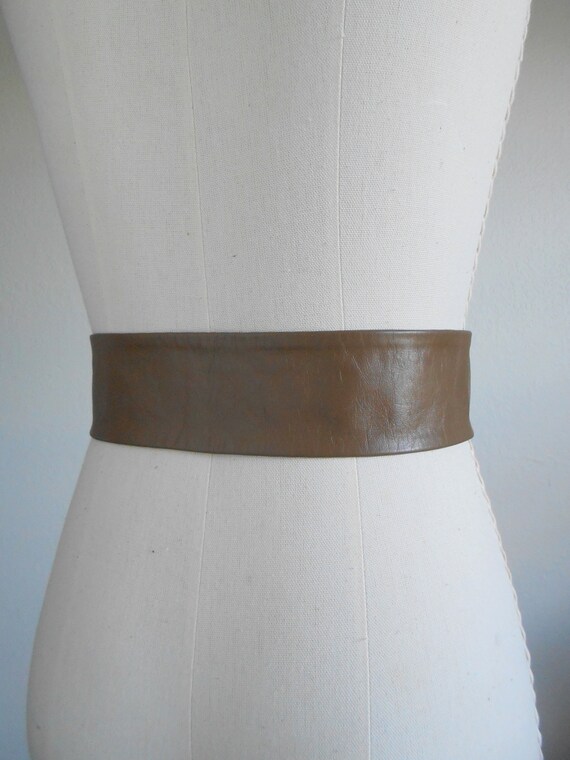 80s vintage belt - tan leather belt snakeskin SM … - image 5