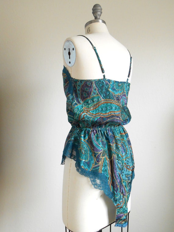 80s, 90s vintage teddy lingerie - teal gold paisl… - image 5