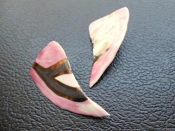 80s vintage earrings - ceramic mauve pink silver … - image 5