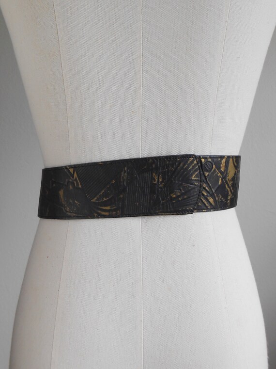 80s, 90s vintage belt - black leather belt gold b… - image 5