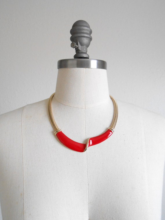 80s vintage necklace - red gold snakechain - 80s … - image 1
