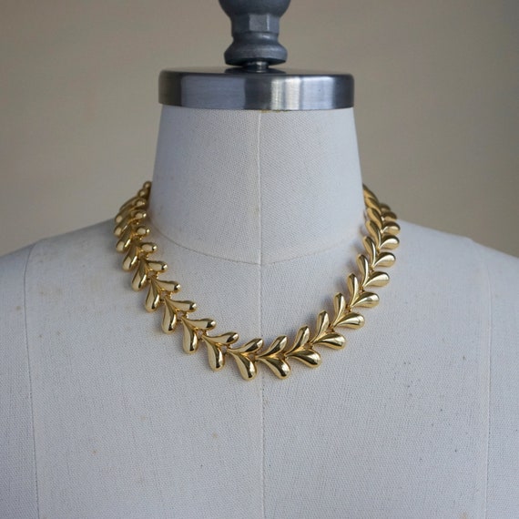 80s Gold Necklace - Vintage Gold Link Necklace - … - image 1