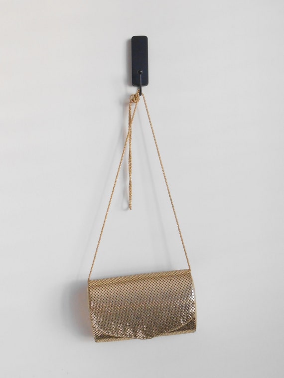 70s, 80s vintage bag - gold evening bag mesh - 70s