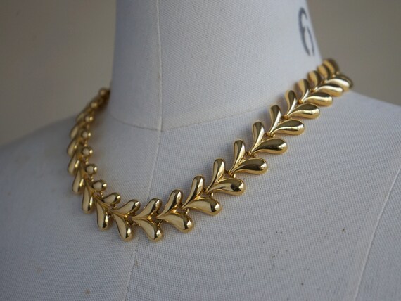 80s Gold Necklace - Vintage Gold Link Necklace - … - image 4