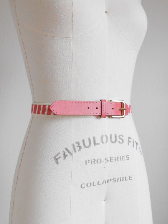 80s vintage belt - elastic dusty rose cream belt L