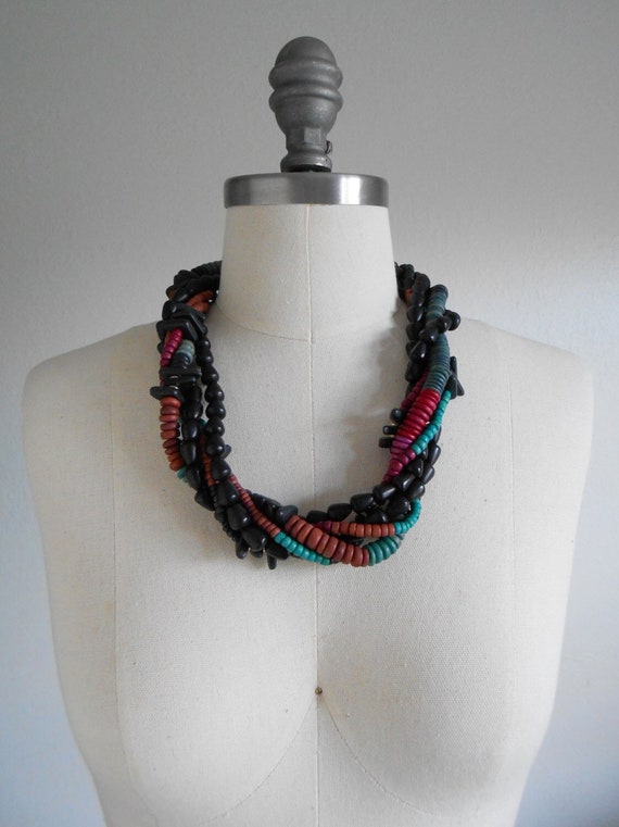 80s vintage necklace - multi strand beaded necklac