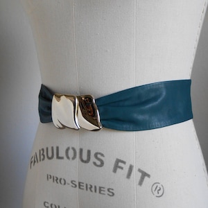 80s vintage leather belt green leather gold M belt 80s Forest Dream belt image 3