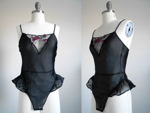 80s vintage teddy lingerie - black teddy lingerie