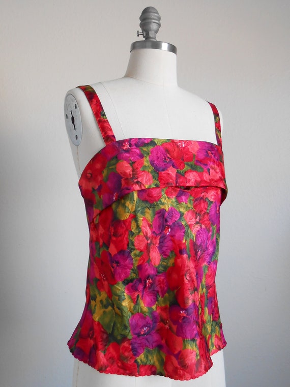 90s vintage camisole - floral satin camisole XS - 