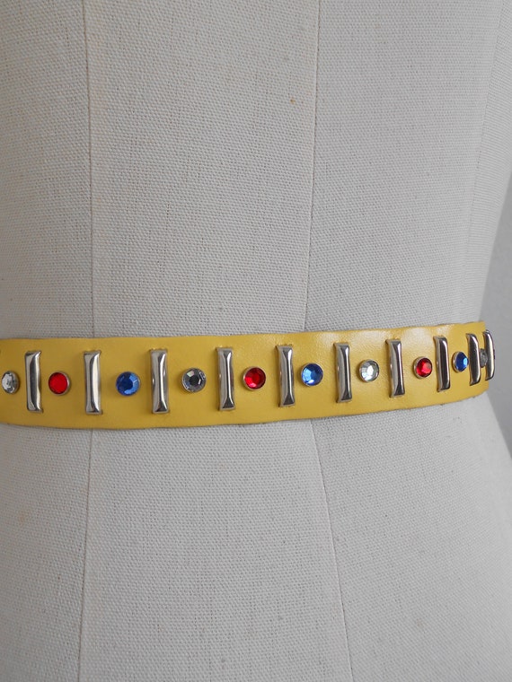 80s, 90s vintage belt - yellow leather belt rhine… - image 5