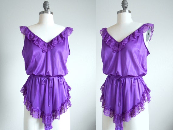 70s, 80s vintage teddy lingerie - purple lingerie