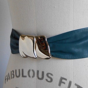 80s vintage leather belt green leather gold M belt 80s Forest Dream belt image 5