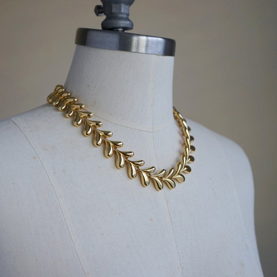 80s Gold Necklace - Vintage Gold Link Necklace - … - image 2