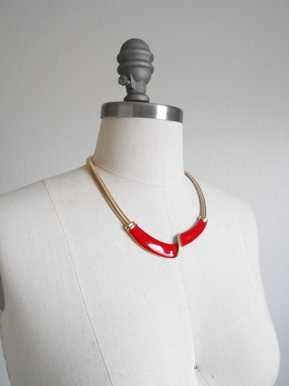 80s vintage necklace - red gold snakechain - 80s … - image 2