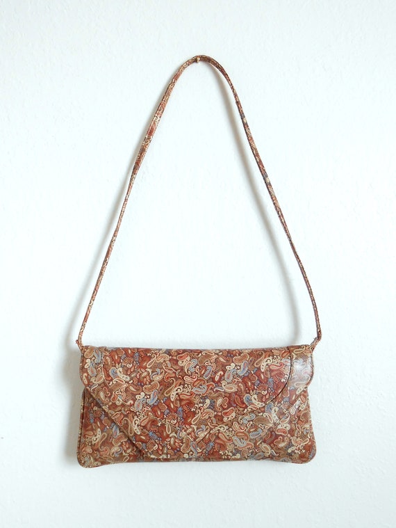 60s vintage bag - brown paisley vinyl clutch viny… - image 4