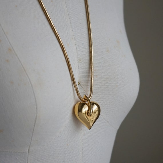 80s Gold Necklace - Gold Heart Necklace - Gold Mo… - image 4