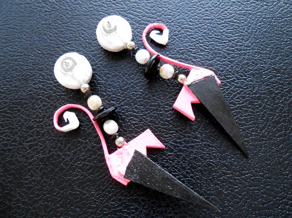 80s vintage earrings - pink white black paper mac… - image 5