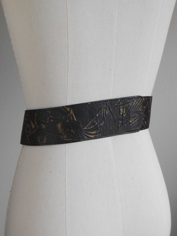 80s, 90s vintage belt - black leather belt gold b… - image 6