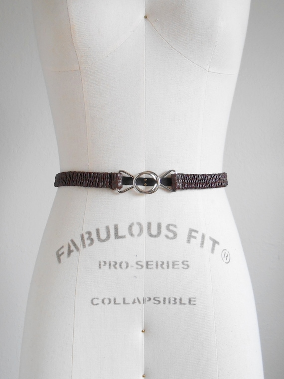 70s vintage belt - brown pleather belt elastic M -