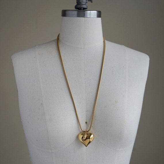 80s Gold Necklace - Gold Heart Necklace - Gold Mo… - image 3