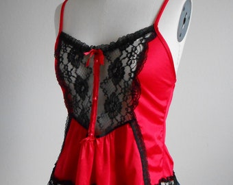 80s vintage lingerie - red black lingerie camisole nightie XXS - 80s Red Frenchie nightie
