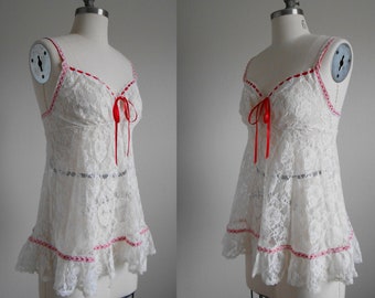 70s vintage lingerie - off white lace babydoll XXS - 70s Glydons lingerie