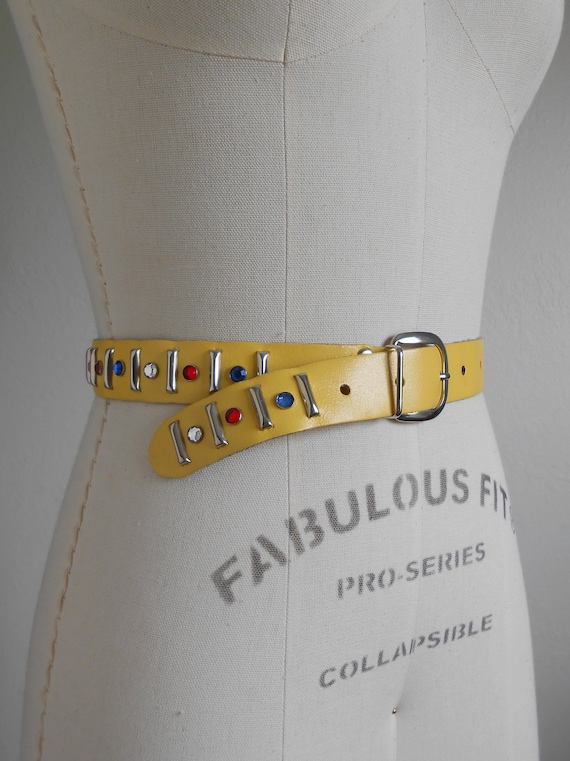 80s, 90s vintage belt - yellow leather belt rhines