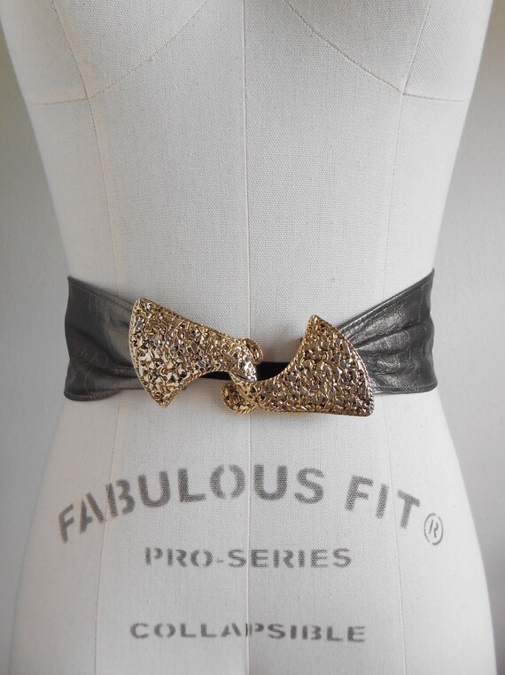 80s vintage belt - silver pewter leather belt M -