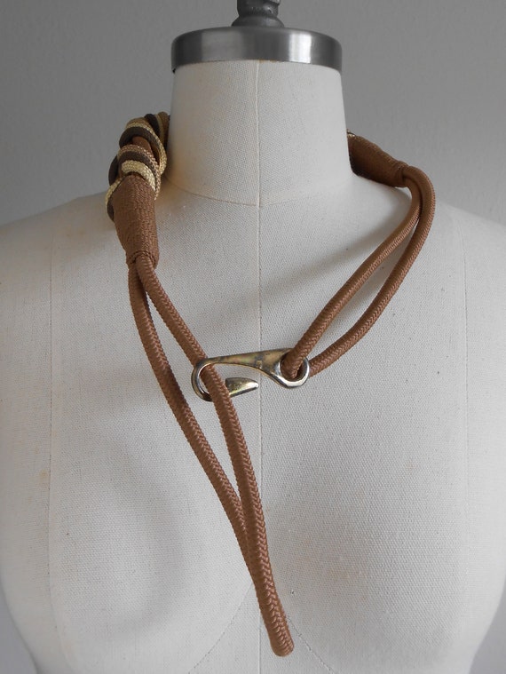 80s vintage belt - gold brown rope belt M - 80s A… - image 5