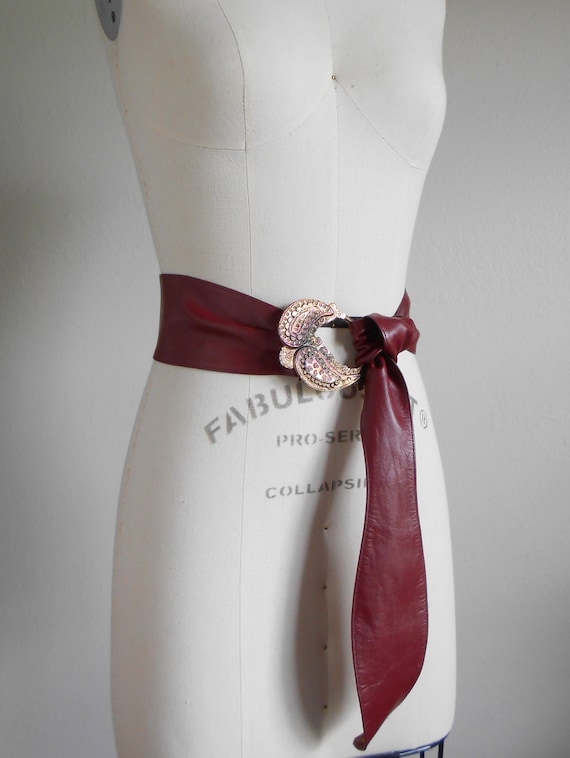 90s vintage belt - dark red leather belt - 90s Dar