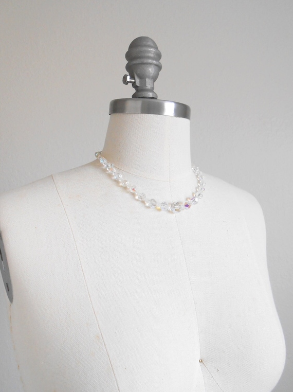 50s, 60s vintage necklace - clear glass beaded cho