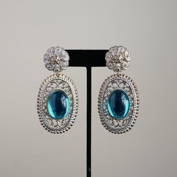 Vintage Earrings - Blue Gold Earrings - Gold Blue 