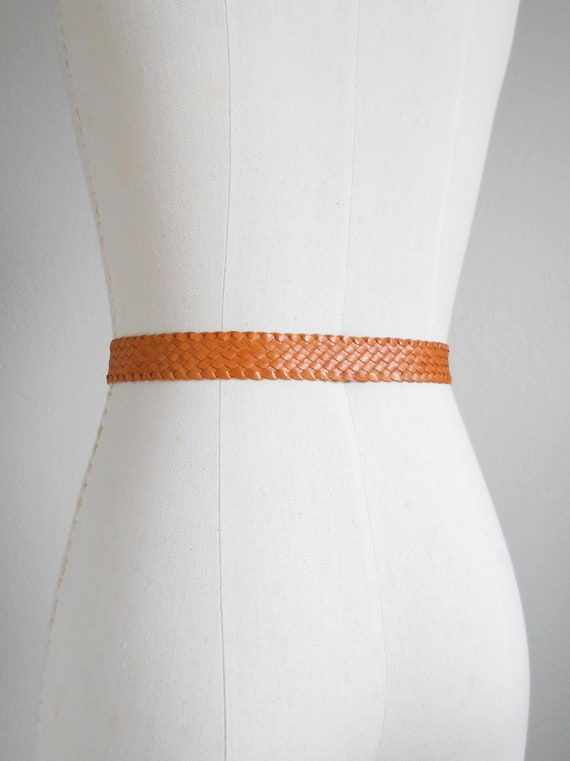 70s vintage belt - leather caramel brown braided … - image 3