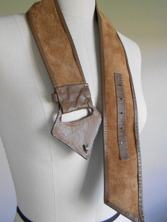 80s vintage belt - tan leather belt snakeskin SM … - image 6