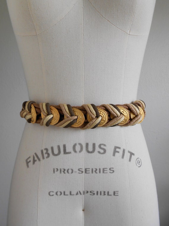 80s vintage belt - gold brown rope belt M - 80s A… - image 2