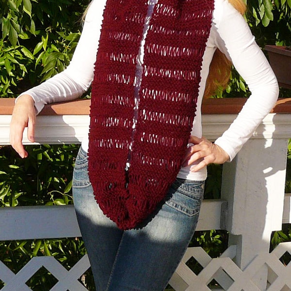 Hand Knitted Infinity Scarf. Burgundy infinity Scarf. Circle scarf. Gift Under 40 for Women, for her.