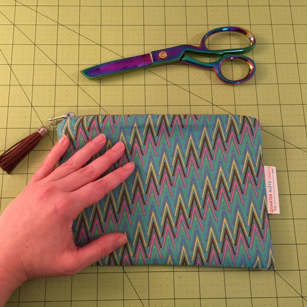 Modern Green Pink Brown Zig-Zag Cotton Zipper Pouch Clutch with Tassel