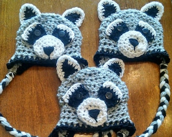 Newborn raccoon hat, baby raccoon hat, infant crochet raccoon hat. Newborn raccoon prop. Winter/Fall Raccoon hat. Baby gift. Cute baby hat.