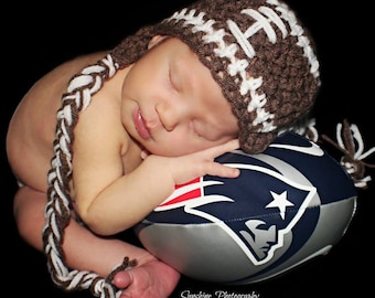 Newborn Baby Football Crochet Hat Infant, Toddler, and Kid sizes. Football hat photo prop. Winter/Fall baby hat.