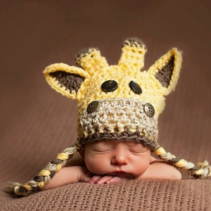 Giraffe Hat. Baby Crochet Giraffe Hat. Newborn Giraffe hat. Available in many sizes, kid/infant/toddler/ giraffe hat. Perfect Newborn prop. image 1