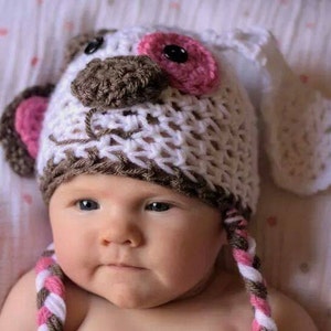 Adorable newborn, baby, infant dog/doggy hat with a patch. Crochet dog hat Newborn prop. Newborn photography. Cute dog hat.