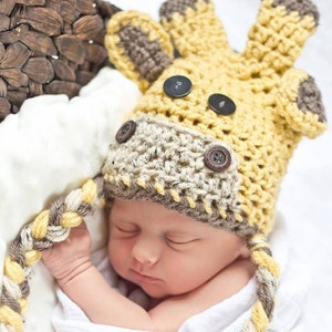 Giraffe Hat. Baby Crochet Giraffe Hat. Newborn Giraffe hat. Available in many sizes, kid/infant/toddler/ giraffe hat. Perfect Newborn prop. image 2