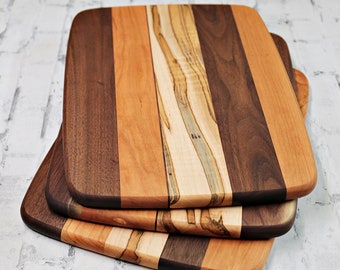 Large Wood Cutting Board, Mixed Woods, Walnut, Cherry & Ambrosia Maple Wood