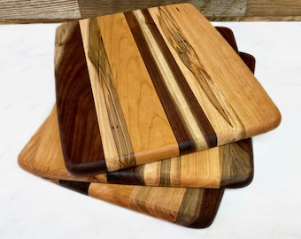 Wood Cutting Board, Medium Size, Walnut, Cherry, Ambrosia Maple woods